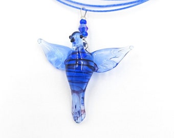 Glass Dove Necklace | Handmade Pigeon Charm Necklace | Glass Blue Bird Pendant Necklace | Peace Symbol Necklace Gift for Freedom Lovers