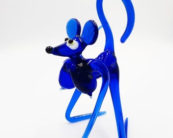Handcrafted Glass Mouse Figurine, Cartoon-Inspired Mouse Glass Sculpture – Handmade Art, Unique Collectible, Home Decor, Mouse Glass Statue