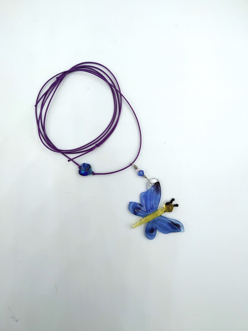Handmade Glass Butterfly Necklace, Gold Bright Blue Butterfly Pendant