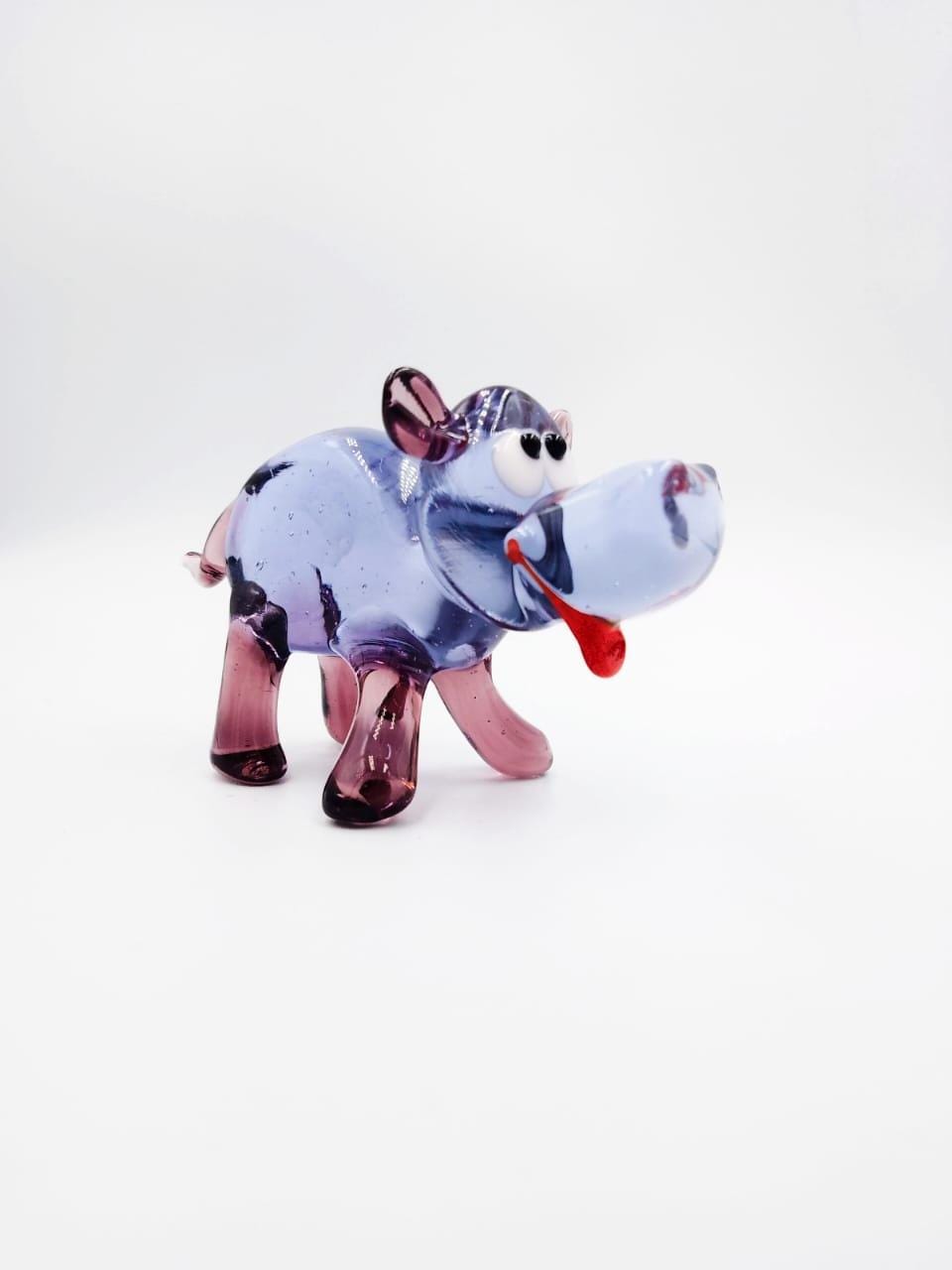Adorable Purple Glass Hippo Figurine – Handmade Hippopotamus Sculpture, Unique Home Decor, Collector’s Gift,