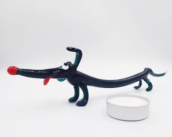 Glass Sausage Dog Figurine – Cute Dachshund Dog Sculpture – Unique Dog Lover Gift, Handcrafted Pet Art, Collectible Figurine for Home Decor