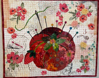 Finished Collaged Wall Hanging:  Laura Heine Teeny Tiny Pin Cushion