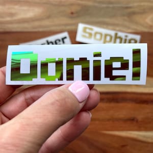 ARCADE police - nom personnalisé vinyle autocollant | Holographique | Sticker prénom personnalisé | Idéal pour les bouteilles d'eau, les ordinateurs portables, les journaux.