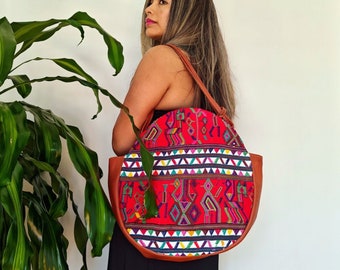 Ethically Sourced Embroidered Huipil and Leather Bags, the perfect EDC Boho Handbag, Gift for mothers days, Handmade Shoulder bags for women