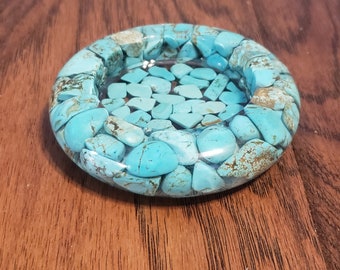 Turquoise Round Tea Light Candle Holder, Jewelry Dish, Tumbled Stone Candle Holder, Housewarming Gift, Bathroom Decor, Gift for Her