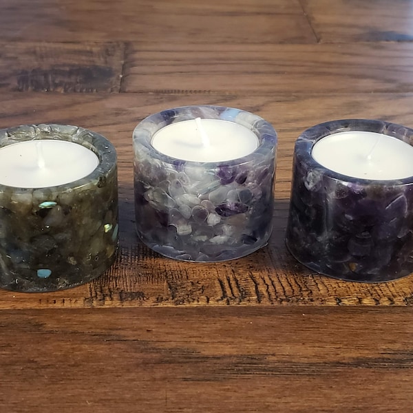 Tea Light Candle Holder, Stone Candle Holder, Bath Decor, Housewarming Gift, Gift for Mom, Gift for Her, Labradorite, Fluorite, Amethyst