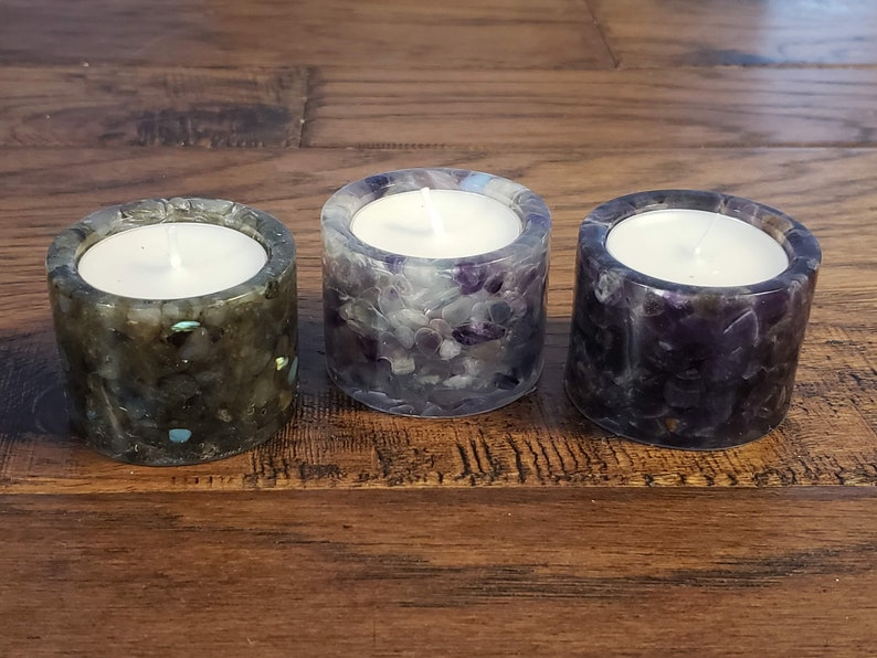 Tea Light Candle Holder, Stone Candle Holder, Bath Decor, Housewarming Gift, Gift for Mom, Gift for Her, Labradorite, Fluorite, Amethyst image 1