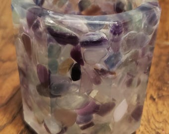 Fluorite Stone Make up Brush Holder, Pen Holder, Candle Holder, Housewarming Gift, Bathroom Decor, Home Decor, Gift for Mom, Gift for Her
