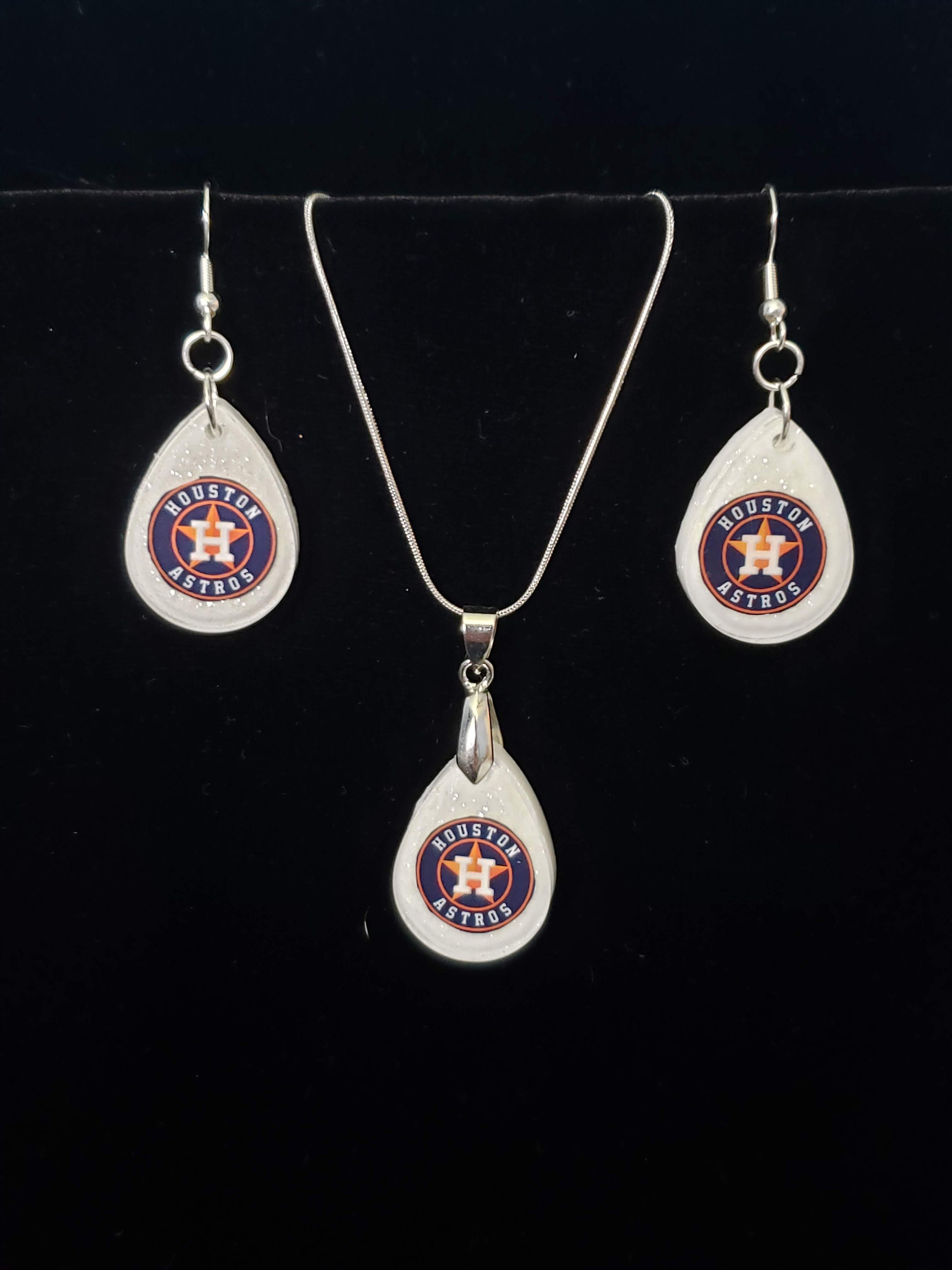 Houston Astros White Earring and Pendant Set MLB Jewelry Set 