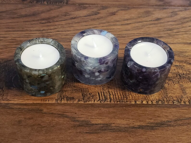 Tea Light Candle Holder, Stone Candle Holder, Bath Decor, Housewarming Gift, Gift for Mom, Gift for Her, Labradorite, Fluorite, Amethyst image 2