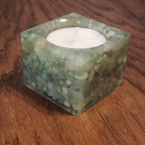Square Tea Light Candle Holder, Green Aventurine Tumbled Stone Candle Holder, Bathroom Decor, Home Decor, Housewarming Gift, Gift for Her