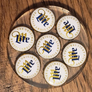 Bottle Cap Coaster Set, Miller Lite Beer Coasters, Father's Day Gift for Husband, Gift for Him, Man Cave Decor, Housewarming Gift