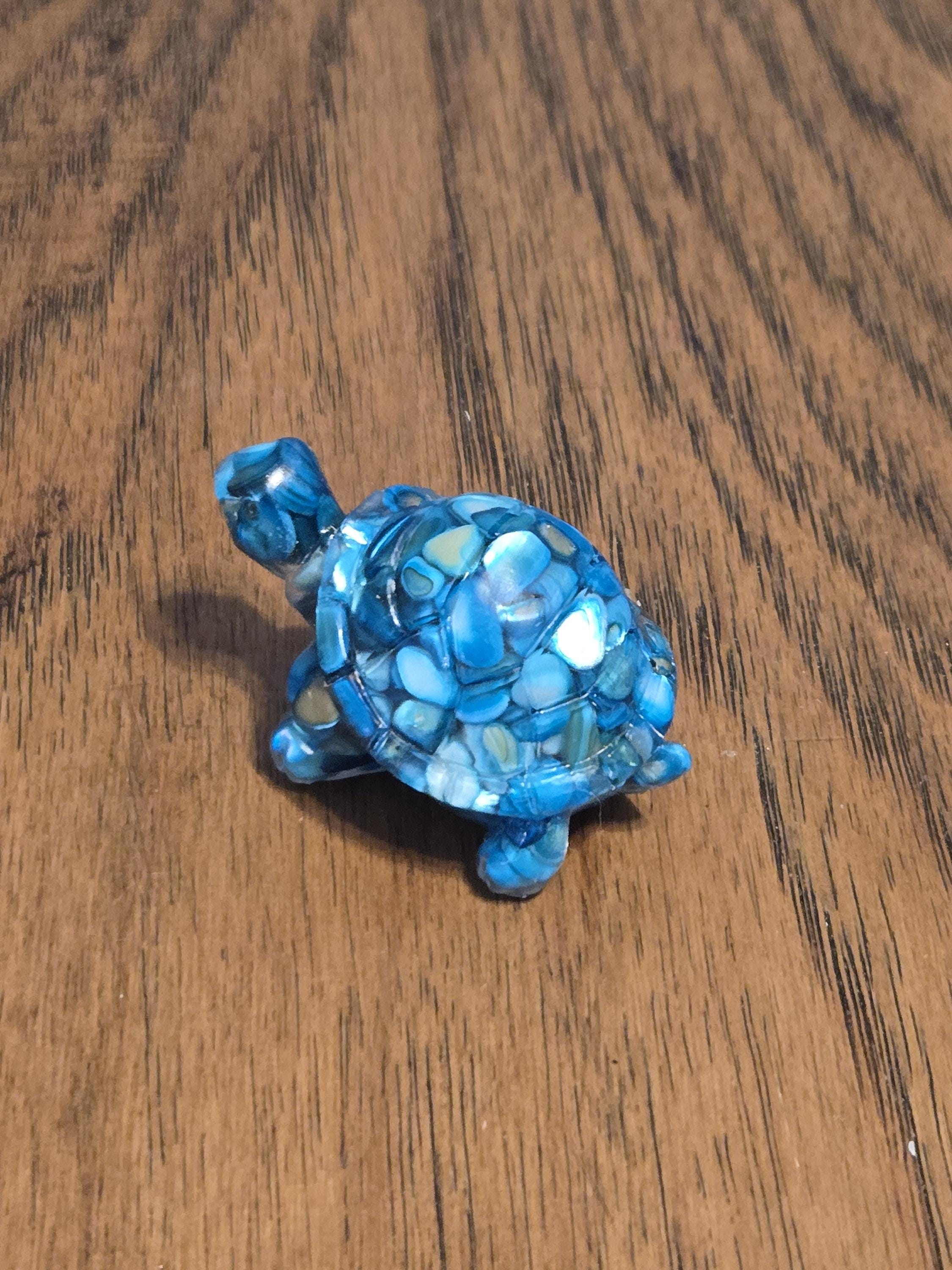 Teal Blue Crushed Sea Shell Turtle Figurine, Resin Turtle, Tiny Turtle ...