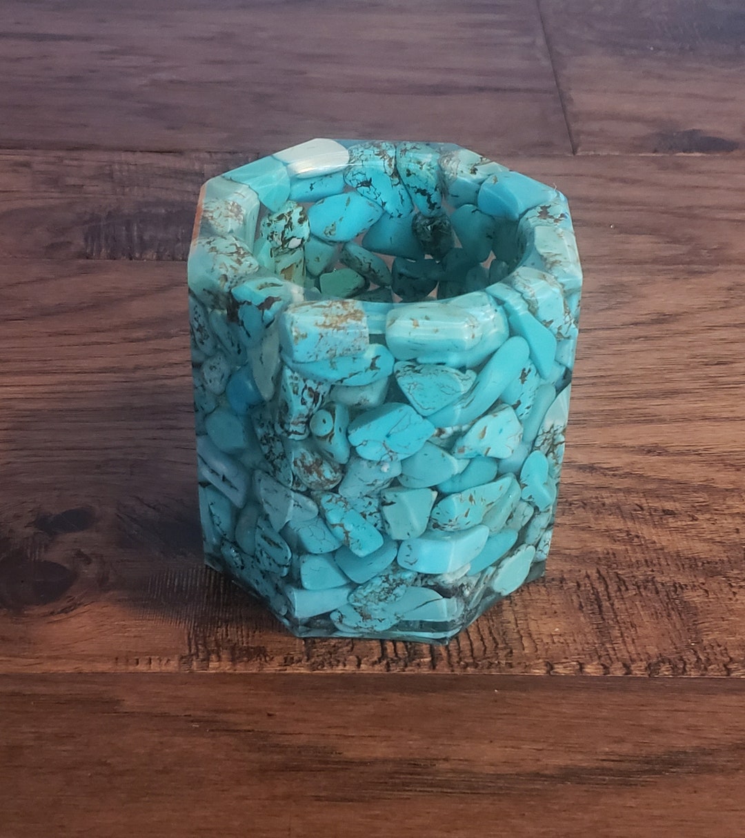Turquoise Stone Make up Brush Holder, Pen Holder, Candle Holder