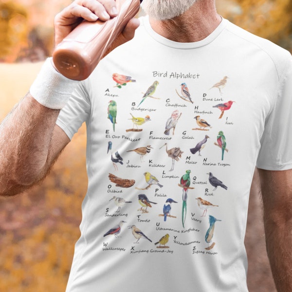 Bird Alphabet Shirt -  Birds of the world TShirt | Gift for Birder Bird watcher, ornithologist ornithology, Naturalist, Nature lover T-Shirt