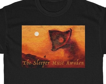 The Sleeper Must Awaken | Giant Sand Worm Rising from the Dune Attacking Man on Rock Book Quote Science Fiction Scene Desert Planet