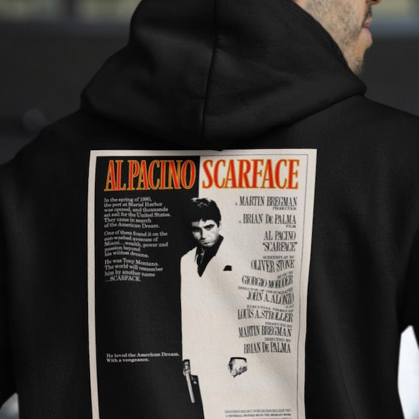 Scarface Unisex Hoodie | Vintage Al Pacino Movie Poster, Gangster Tony Montana Hooded Sweatshirt, Film Lover Gift, Classic 80s Retro Design