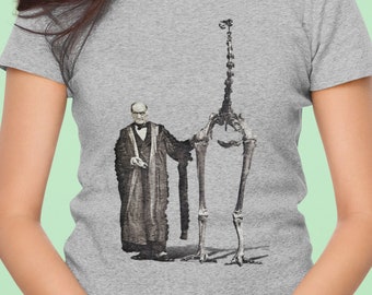 Man with Giant Prehistoric Bird Skeleton Tshirt | Sir Richard Owen, Dinornis Maximus Paleornithology Ornithology Birder Bird watcher Birding