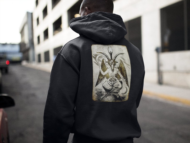 Baphomet Unisex Hoodie Goat of Mendes, Eliphas Levi, Satan, Devil, Occult Alchemy, Witchy, Wicca Goth clothing, Clothes, Hooded Sweatshirt image 1