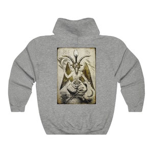 Baphomet Unisex Hoodie Goat of Mendes, Eliphas Levi, Satan, Devil, Occult Alchemy, Witchy, Wicca Goth clothing, Clothes, Hooded Sweatshirt Sport Grey