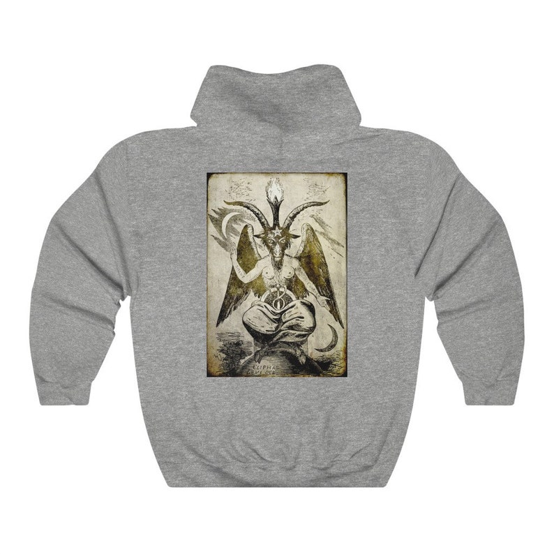 Baphomet Unisex Hoodie Goat of Mendes, Eliphas Levi, Satan, Devil, Occult Alchemy, Witchy, Wicca Goth clothing, Clothes, Hooded Sweatshirt Sport Grey