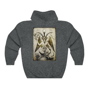 Baphomet Unisex Hoodie Goat of Mendes, Eliphas Levi, Satan, Devil, Occult Alchemy, Witchy, Wicca Goth clothing, Clothes, Hooded Sweatshirt Dark Heather