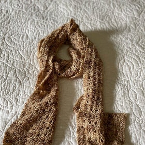 Light fall/ spring scarf - Handknitted  cotton blend yarn - beige brown