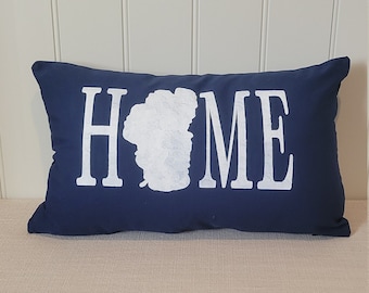 Tahoe Home Pillow - Tahome Rectangular Pillow - Hand painted Navy Pillow Décor - Lake Tahoe