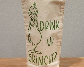 Drink Up Grinches Bolsa de Alcohol - Bolsa de Regalo de Navidad - Grinch Wine Tote