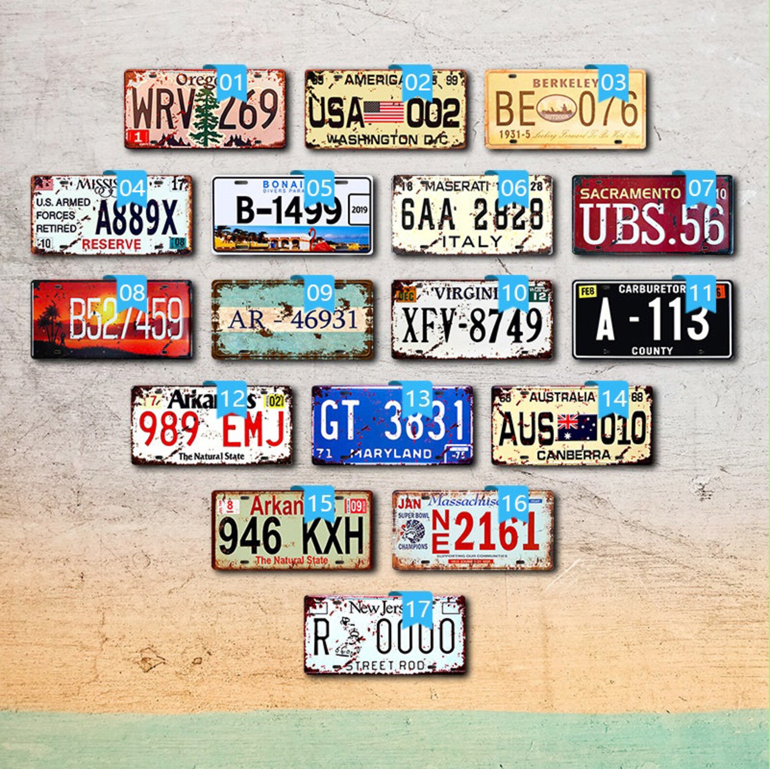 Vintage Retro Car Number Metal Tin Sign Wall Sticker License Etsy