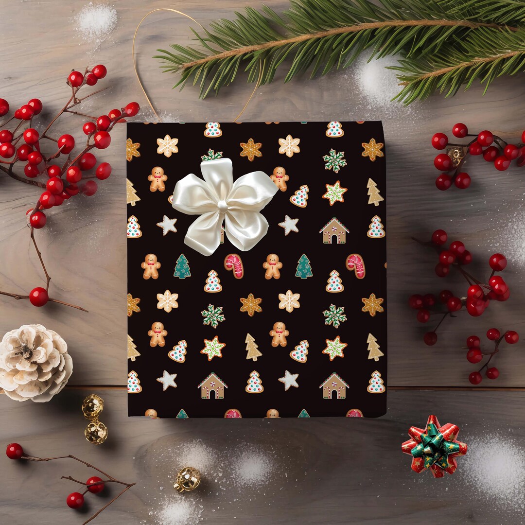Festive Merry Christmas Pattern Paper Gingerbread Cookies Wrap Wrap ...