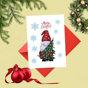 Merry Christmas Printable Card Download Happy Holidays Digital Greeting Folded Seasons Instant Print Greetings Card Cute Christmas Gnome
