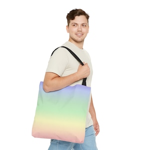 Pastel Tote Bag Rainbow Colors Ombre Tote Bag Gradient Print Ombre Rainbow Print Allover Cute Print Tote Gradient Shoulder Bag for Shopping