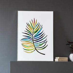 Palm Leaf Art Print Palm Leaf Printable Tropical  Leaf Download Watercolor Palm Leaf Colorful Palm Leaf Palm Leaf Watercolor Wall Art Decor