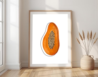 Papaya Wall Art Print tropisch fruit decor aquarel digitale download keuken kunst afdrukbare poster