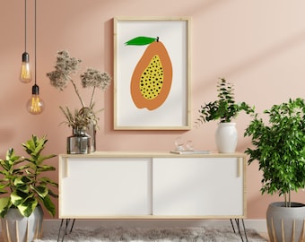 Tropical Fruit Decor Fruit Art Print Download Papaya Kitchen Printable