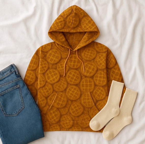 Waffle Pattern Fashion Hoodie Cozy Casual Wear for Food Lovers Pullover for Fall Winter Comfortable Everyday Sweatshirt