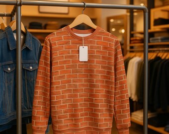 Brick Sweatshirt Urban Unisex Casual Crewneck Shirt Fall Streetwear Fashion Red Brick Top All Over Print Pullover Warm Apparel