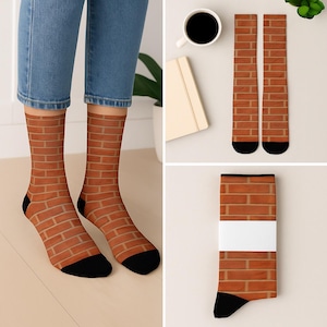 Tegelmönster Crew-strumpor Unika vardagsskor Strumpor med tygtryck Mysiga vibbar Tegelmönsterstrumpor Vardagsaccessoarer