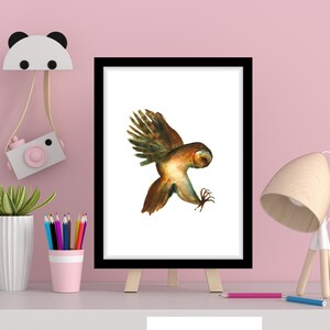 Owl Art Printable, Digital Download Owl Print, Owl Watercolor Art Barn Owl Artwork Barn Owl Wall Art Nursery Art Poster Cute Owl in Flight,