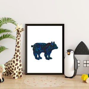Nursery Bear Printable Art Cute Bear Download Bedroom Bear Art Print Blue Bear Digital Wall Art Bear Silhouette Print Sky Bear Galaxy Art