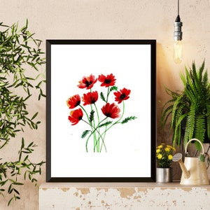 Printable Red Watercolor Flowers, Red Poppies Art Print, Watercolor Red Poppies, Red Poppies Download, Red Poppies Printable