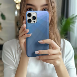 Stoer blauw iPhone-hoesje, abstract blauw telefoonhoesje, geometrische kunst iPhone-hoesje, iPhone-hoesje met kleurovergang, duurzaam iPhone-hoesje ombre-telefoonhoes