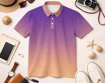 Rainbow Ombre Shirt Shirt Unisex Polo Top Gradient Color Print Bright Orange Purple Apparel Wear