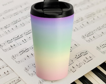Pastel Rainbows Gradient Travel Mug Stainless Steel Insulated Cup Reusable Coffee Tea Tumbler Colourful Hot Beverage Drinkware Eco Gift idea