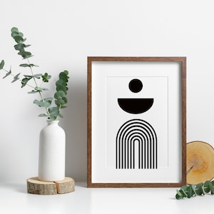 Minimal Abstract Rainbow Art Mid Century Modern Geometric Rainbow Arch Print Download Black Boho Rainbow Printable Wall Art Decor Gift