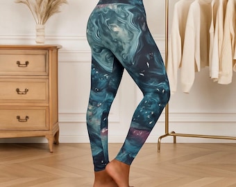 Abstrakter Druck Hoch taillierte Yoga Leggings Lebendige Druck Hose Stretchy Fitness Strumpfhosen Workout Ausrüstung Laufsport Athletik Böden