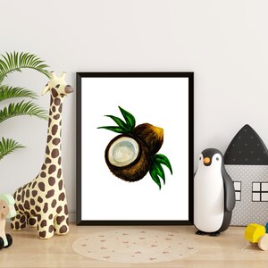 Watercolor Fruit Painting, Tropical Food Download, Coconut Wall Art, Coconut Art Decor, Digital Coconut  Print, Coconut Download,