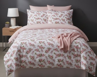 Cherry Blossom Print Cotton Duvet Cover | Floral Bedroom Decor
