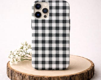 Black White Plaid Phone Case Checkered Durable Tech Accessory